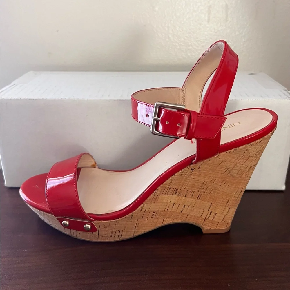 Nine West Red Patent Leather Platform Sandals